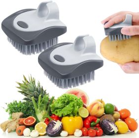 2 Pieces Vegetable Brush Potato Scrubber Brush Silicone Hard and Soft Side Fruit Cleaning Tools for Delicate or Tough-Skinned Vegetables, Dark Ga
