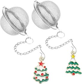 Stainless Steel Mesh Tea Infuser, 2.1 in. Tea Ball with Christmas Tree Pendant, 2PC Set