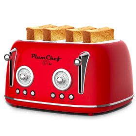 4 Slice Retro Style Toaster, Dual Control Toaster, 6 Browning Settings, Bagel/Defrost Functions, Removable Crumb Tray, Stainless Steel Housing 16