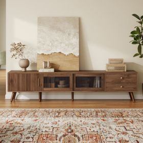 76 Modern Minimal Glass-Doors TV Stand For TVs Up To 85 Inches, Wood-Grain Entertainment Center With Storage Cabinets, TV Media Console Table For (Option: Natural)