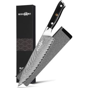 Kegani Meat Cleaver Knife 7 Inch - Damascus 73 Layers AUS-10 Steel Core Butcher Knife - G10 Handle Chinese Knife With Gift Box & Sheath (Option: Chef Knife-Silver Knight Series)