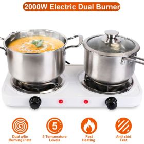 Double Burner Electric Hot Plate, 2000W Fast Heating With 5 Temperature Levels, Portable Stainless Steel Hot Plate For Home Dorm RV (Option: defaulttitle)