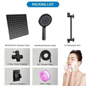 RV Shower Head, 8 Inch High Pressure Rain Shower Stainless Steel Shower Head With Handheld Shower Combo With 59 Inch Extra Long Hose, Adhesive Sh (Option: Black)