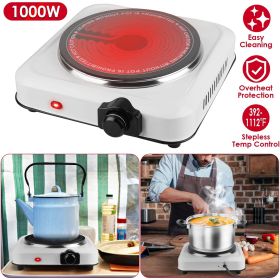 1000W Electric Infrared Single Burner Portable Heating Hot Plate Stove Countertop RV Hotplate with 7.5' Glass Cooktop Stepless Temperature Adjust (Color: White)